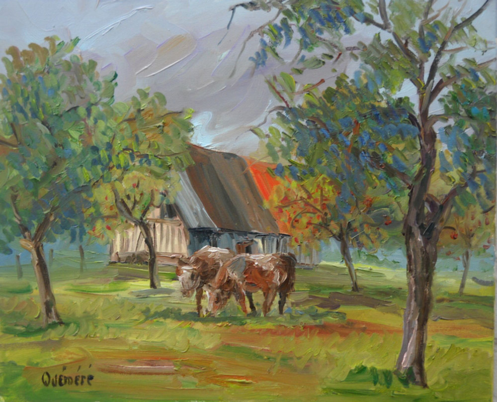 Les vaches à Jumièges (46×38cm)